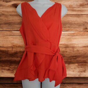 DO+BE Women's Sleeveless Wrap-Style Peplum Top Waist Tie Orange/Red- L